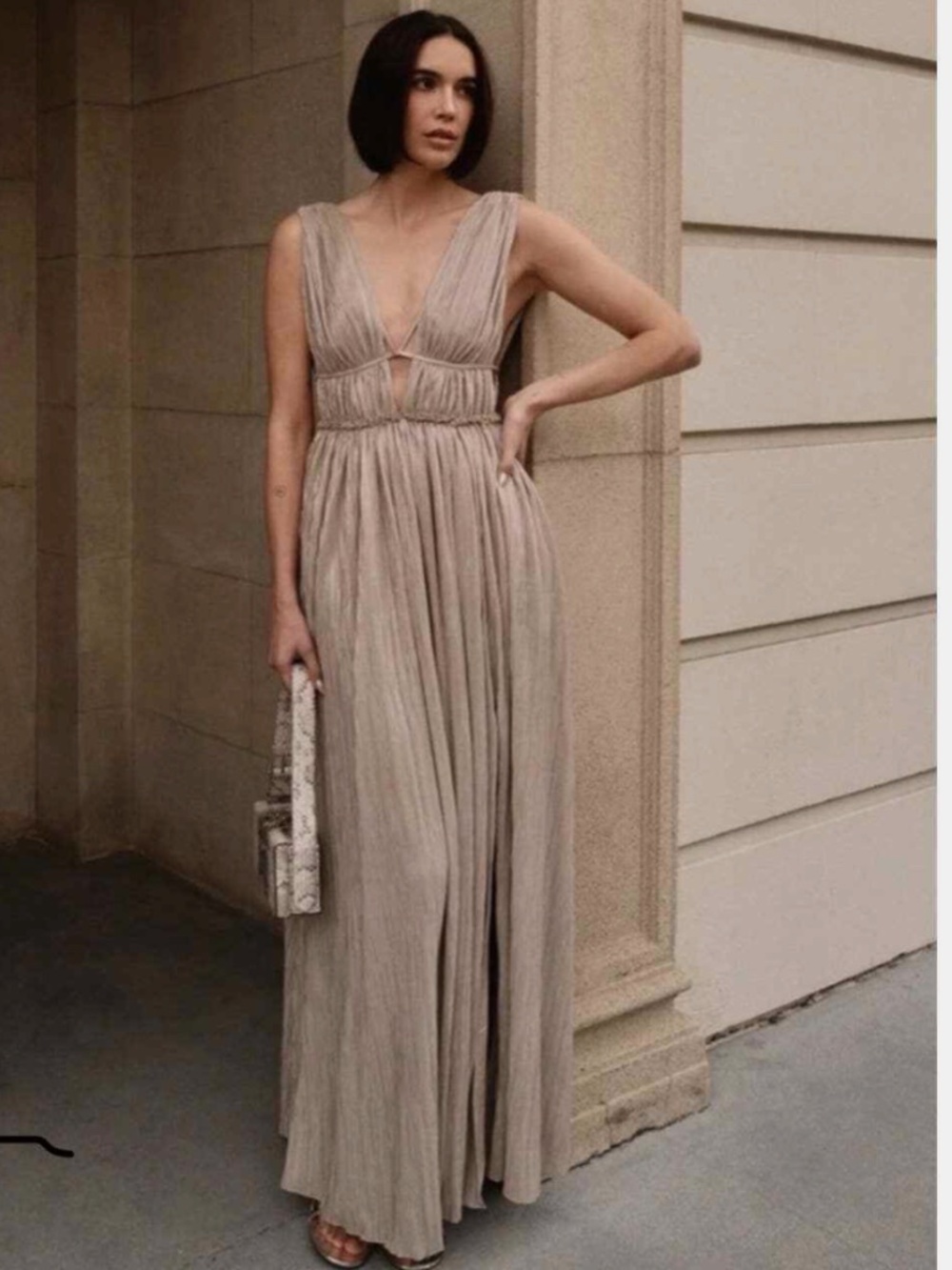 Jonathan Simkhai Plissé Lame Goddess Gown Maxi Dress Champagne - NWT - Medium - Picture 3 of 5